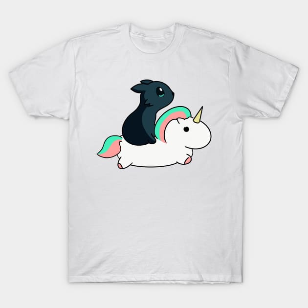 Black kitty on a unicorn T-Shirt by AshStore